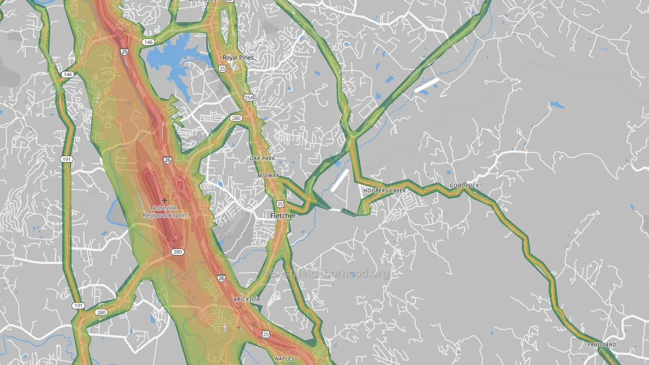 Fletcher, NC Map of Noise Levels in Fletcher