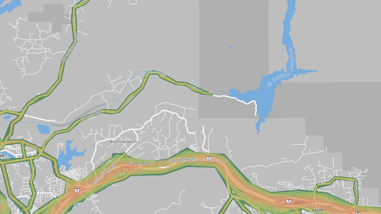 Flinn Springs, CA Map of Noise Levels in Flinn Springs