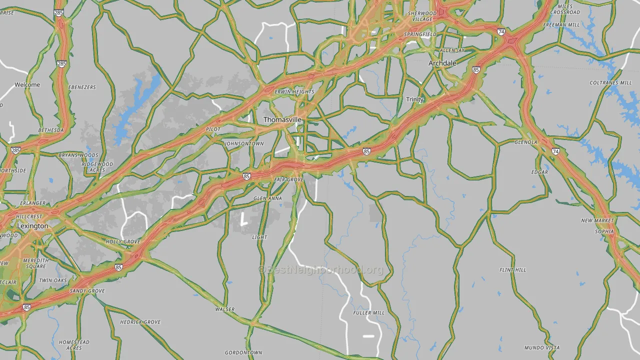 Flint Hill, NC Map of Noise Levels in Flint Hill