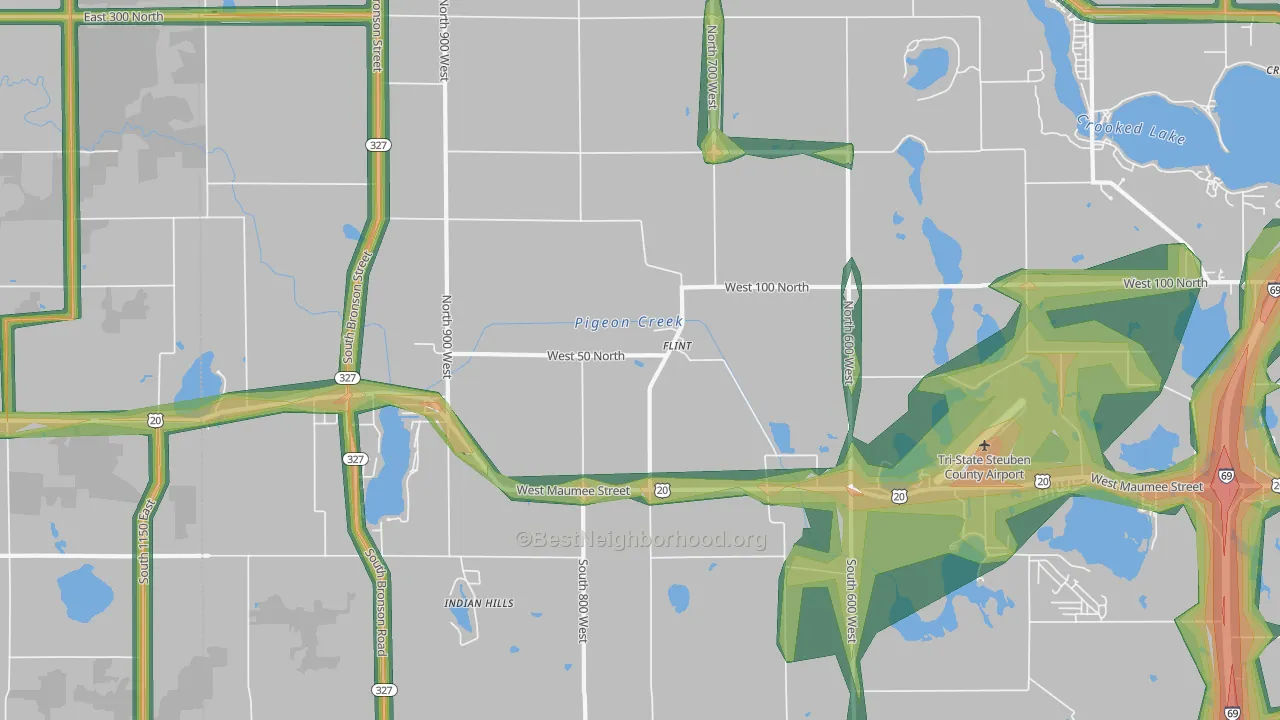 Flint, IN Map of Noise Levels in Flint
