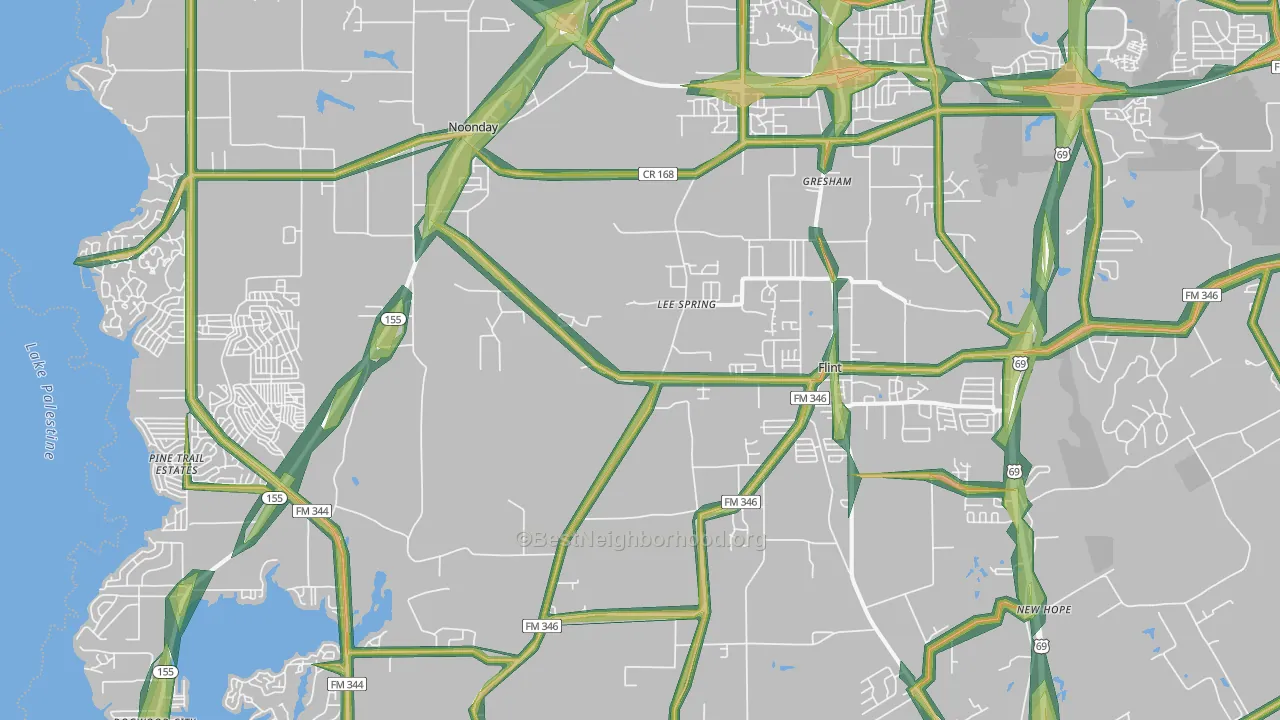 Flint, TX Map of Noise Levels in Flint