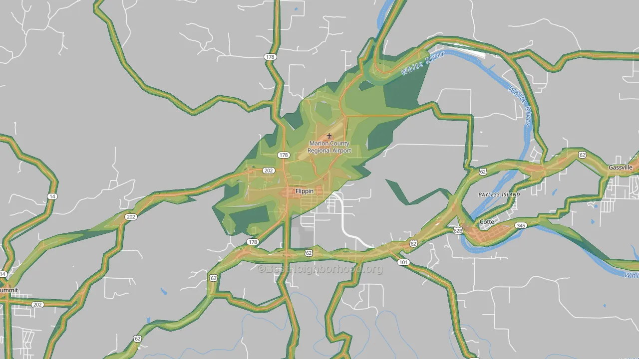 Flippin, AR Map of Noise Levels in Flippin