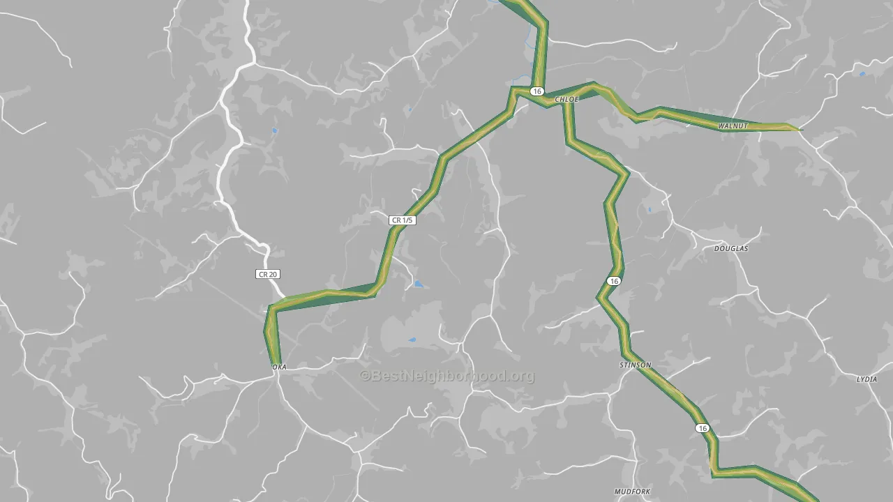 Floe, WV Map of Noise Levels in Floe