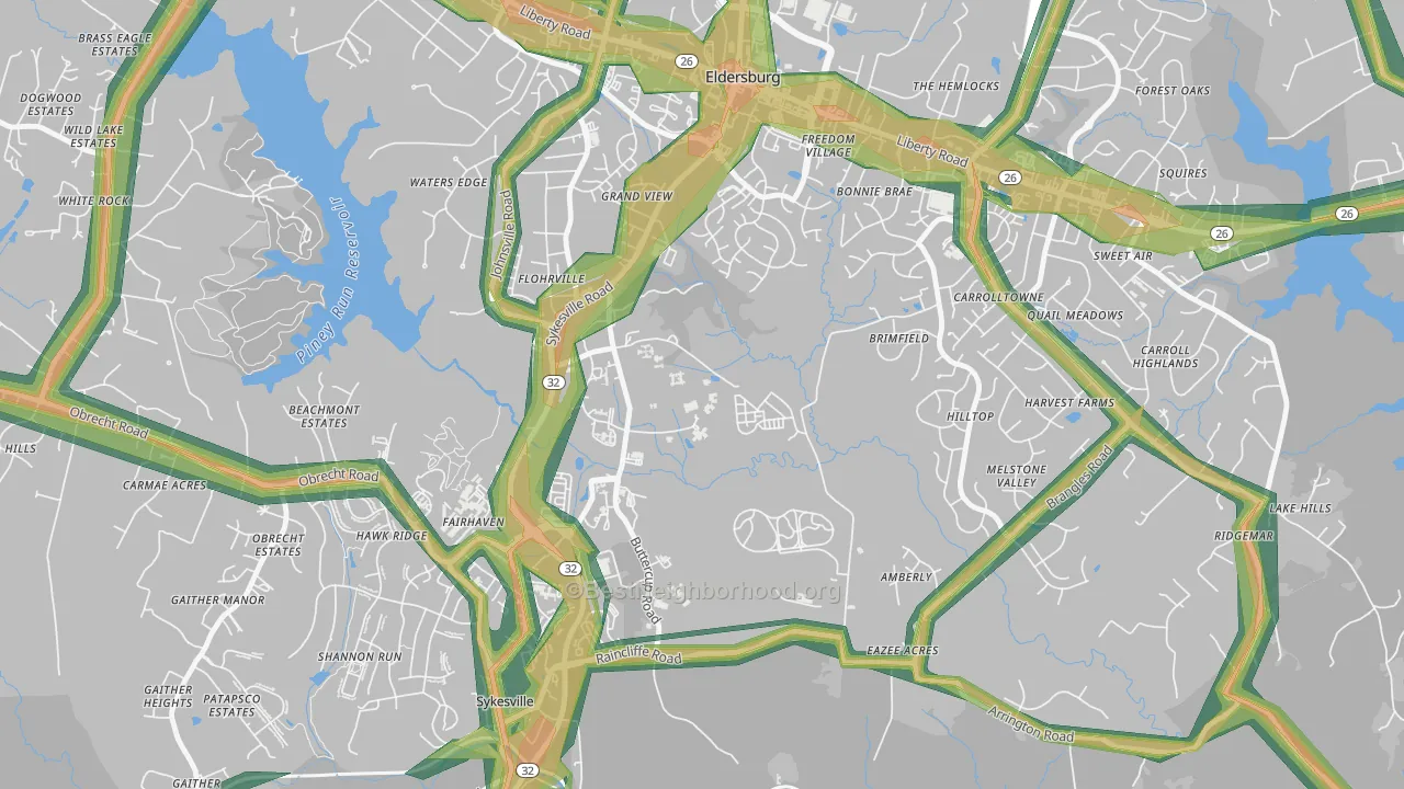 Flohrville, MD Map of Noise Levels in Flohrville