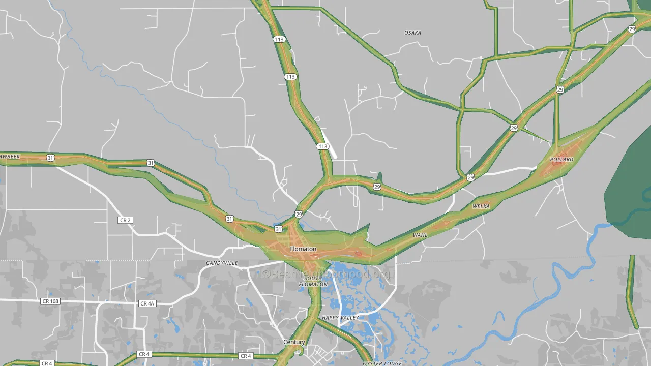 Flomaton, AL Map of Noise Levels in Flomaton