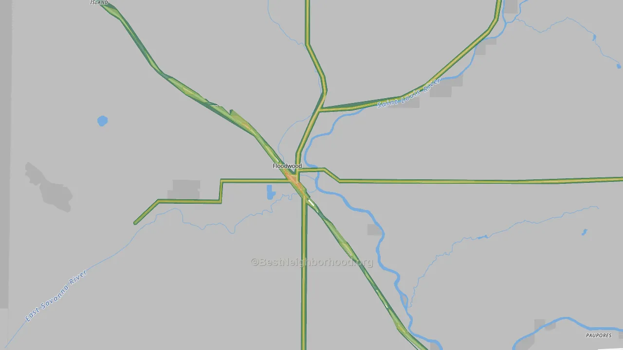 Floodwood, MN Map of Noise Levels in Floodwood