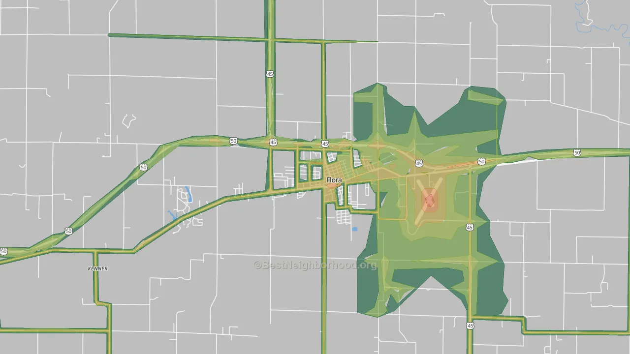 Flora, IL Map of Noise Levels in Flora
