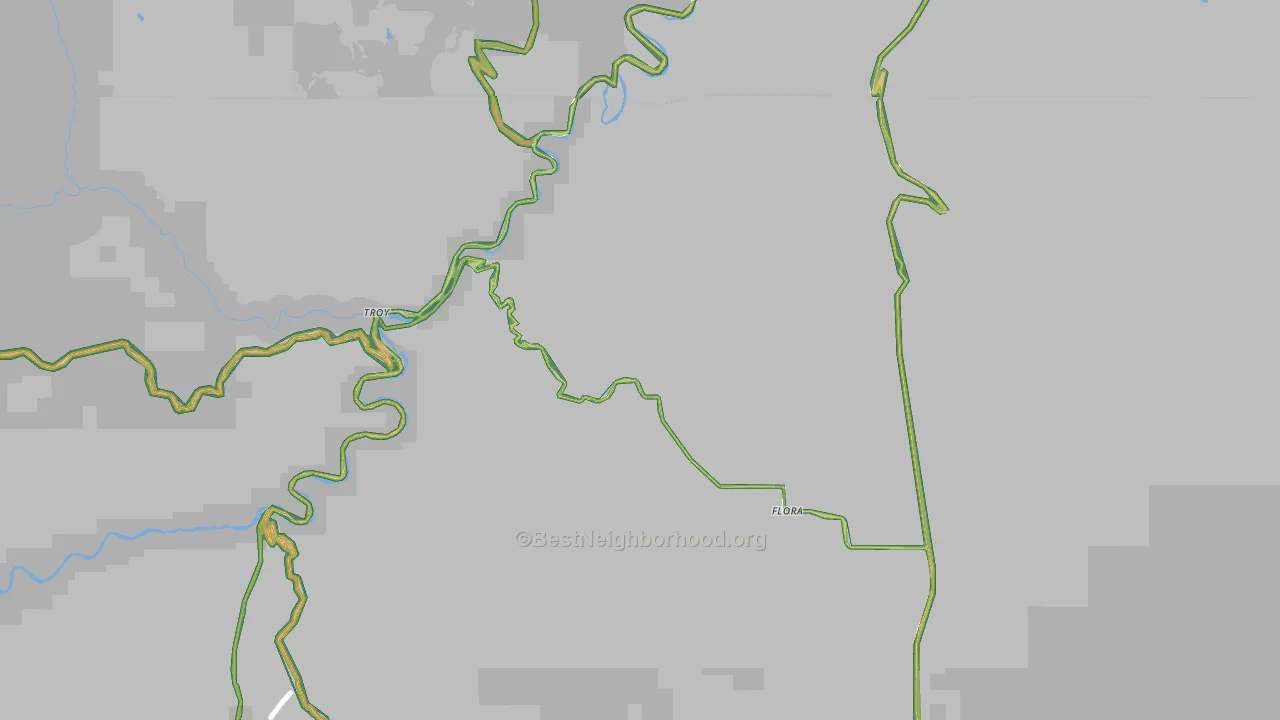 Flora, OR Map of Noise Levels in Flora