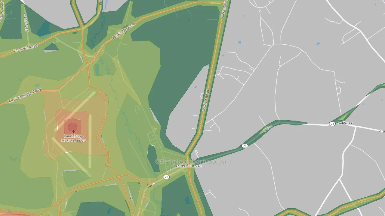 Floral College, NC Map of Noise Levels in Floral College
