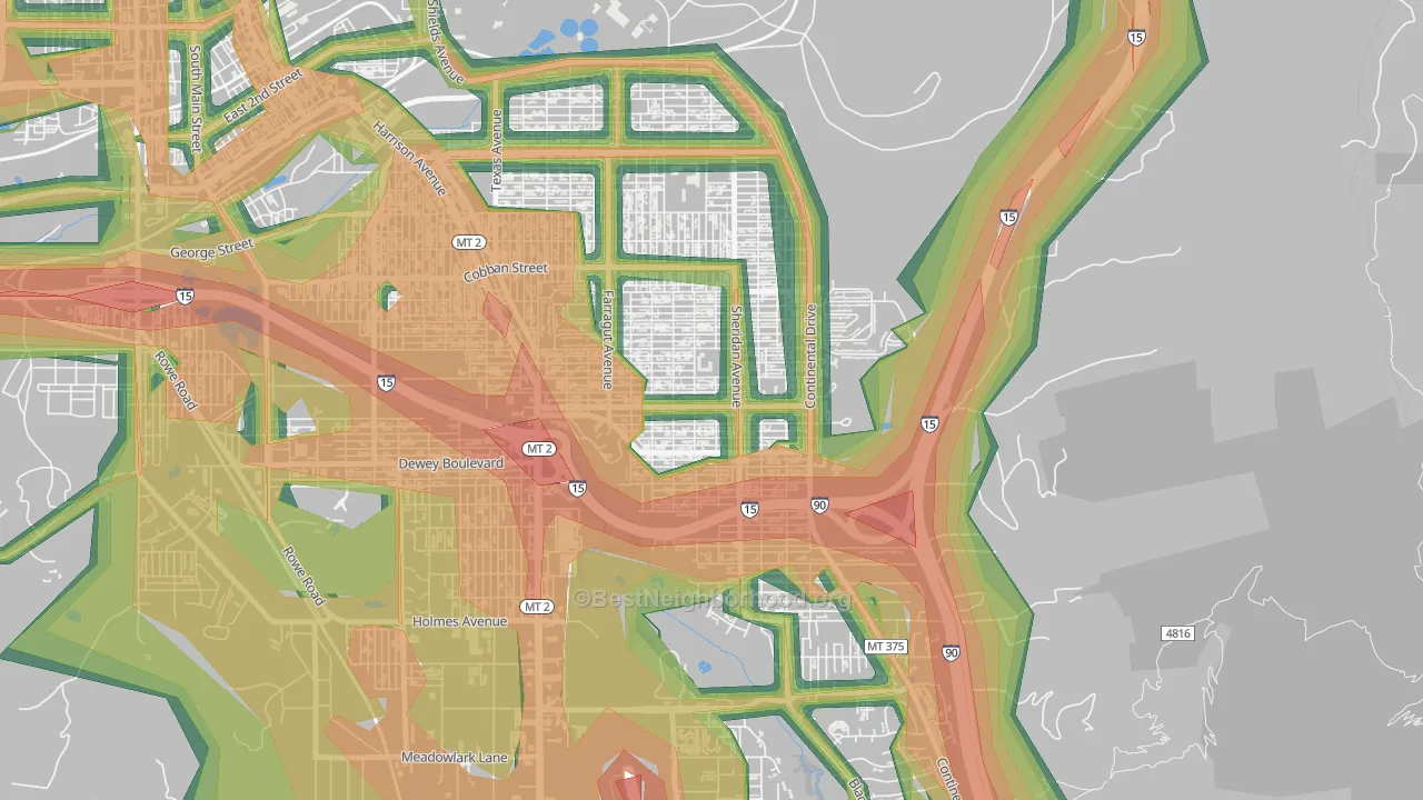 Floral Park, Butte, MT Map of Noise Levels in Floral Park