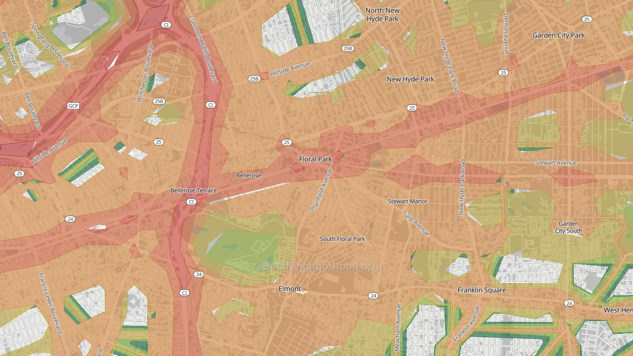 Floral Park, NY Map of Noise Levels in Floral Park