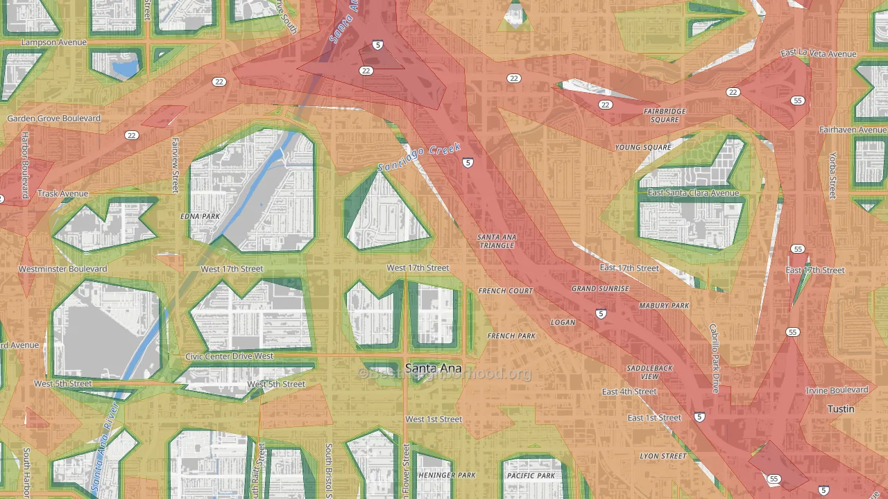 Floral Park, Santa Ana, CA Map of Noise Levels in Floral Park