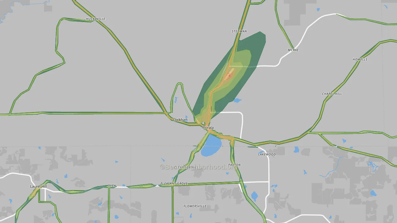 Florala, AL Map of Noise Levels in Florala