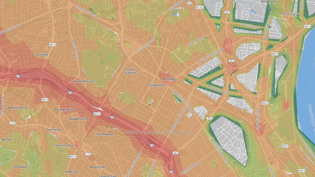 Flordell Hills, MO Map of Noise Levels in Flordell Hills