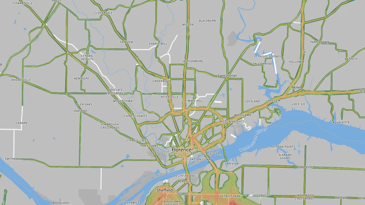 Florence, AL Map of Noise Levels in Florence