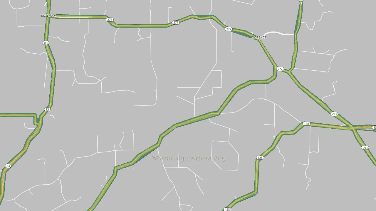 Florence, AR Map of Noise Levels in Florence