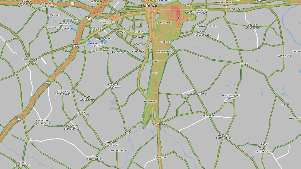 Florence County, SC Map of Noise Levels in Florence County
