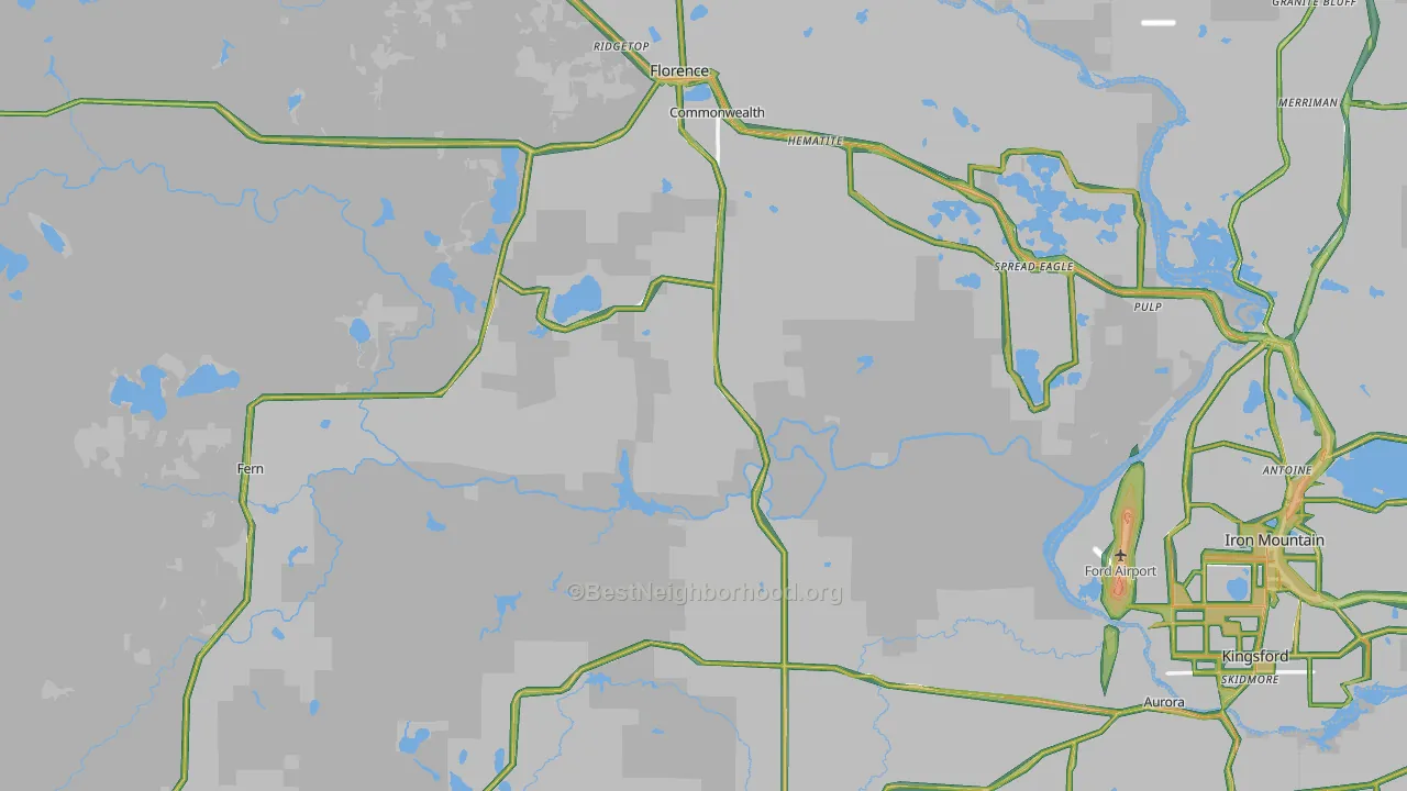 Florence County, WI Map of Noise Levels in Florence County