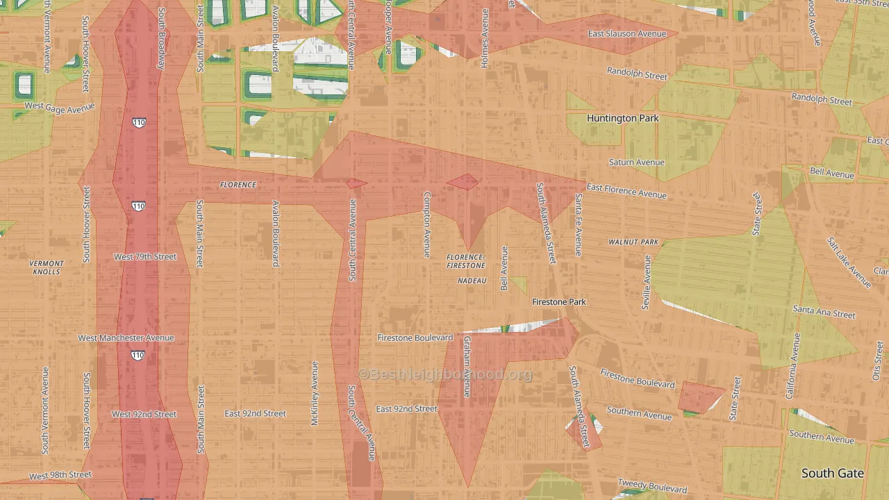 Florence-Graham, CA Map of Noise Levels in Florence-Graham