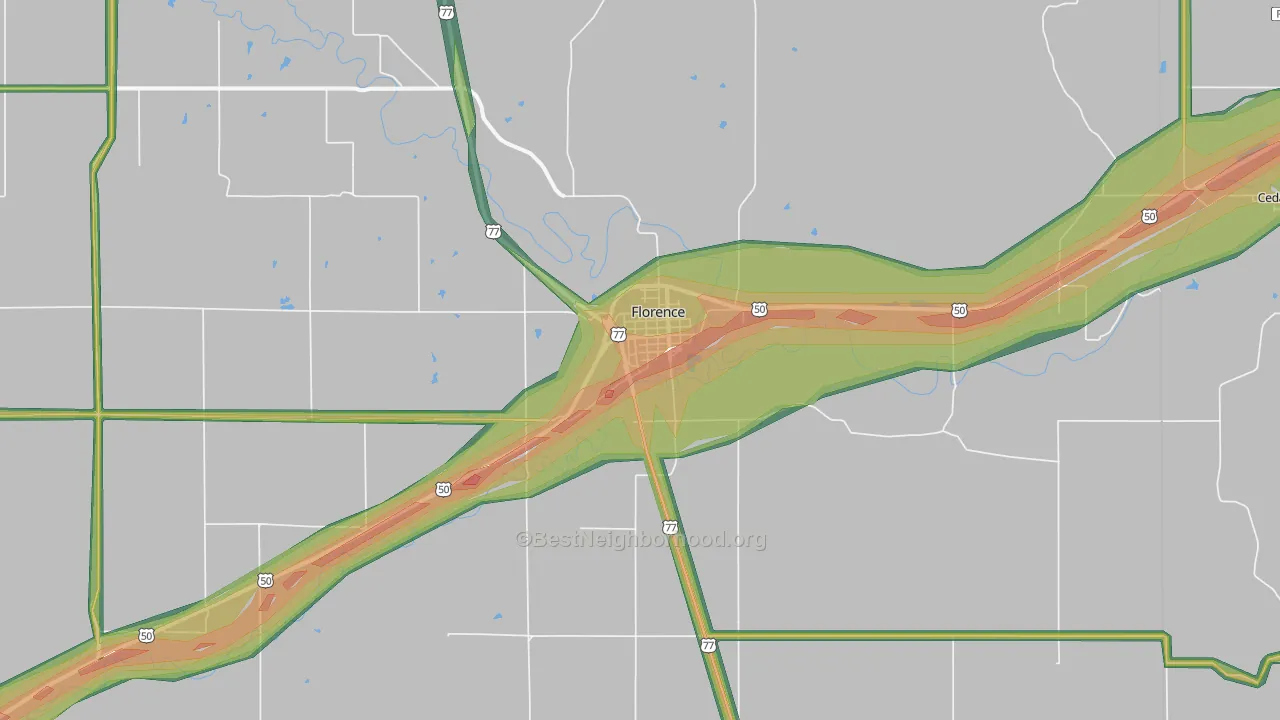 Florence, KS Map of Noise Levels in Florence