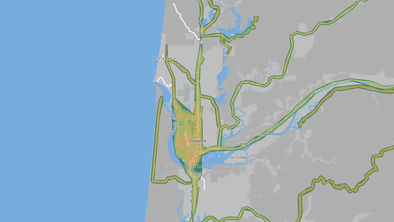 Florence, OR Map of Noise Levels in Florence