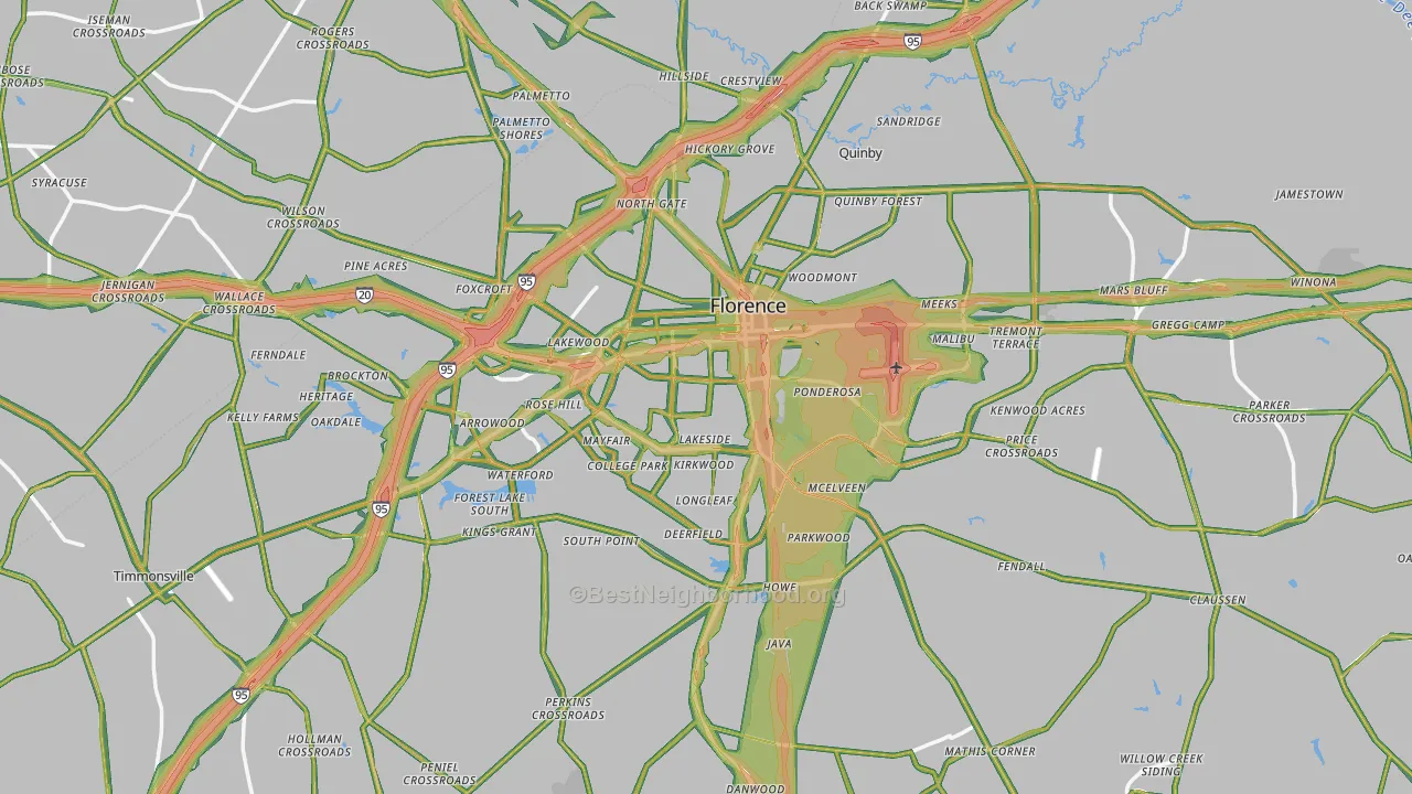 Florence, SC Map of Noise Levels in Florence