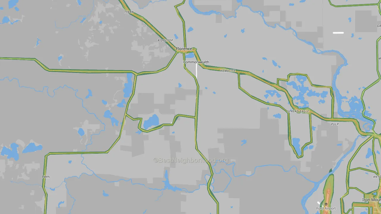 Florence, WI Map of Noise Levels in Florence