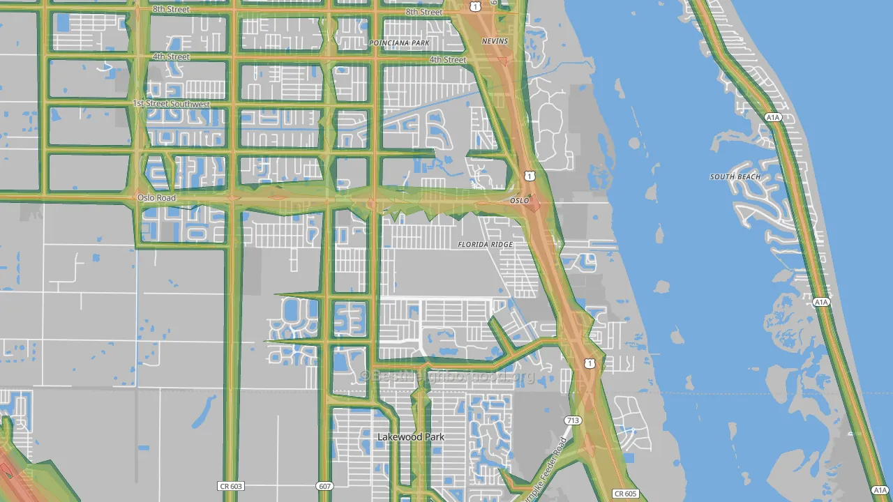 Florida Ridge, FL Map of Noise Levels in Florida Ridge