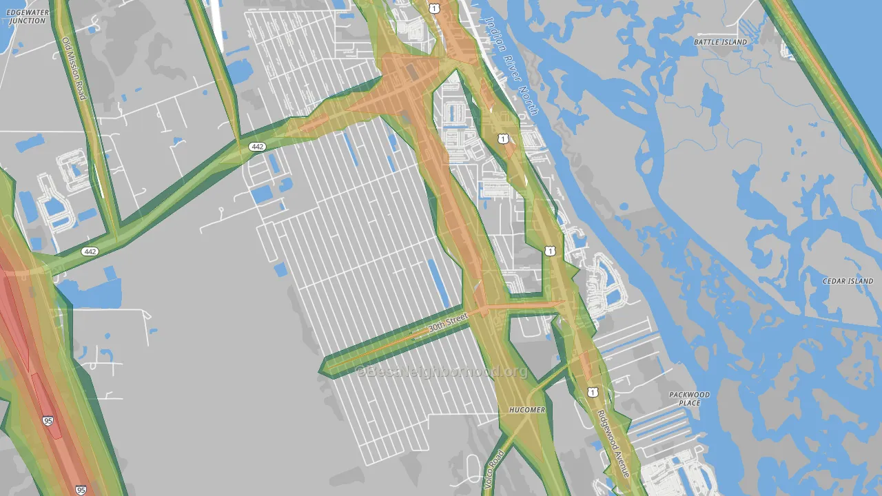 Florida Shores, Edgewater, FL Map of Noise Levels in Florida Shores