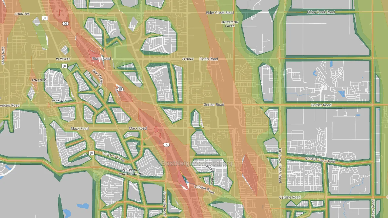 Florin, CA Map of Noise Levels in Florin