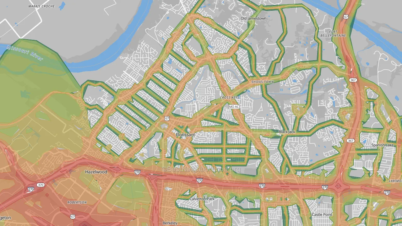 Florissant, MO Map of Noise Levels in Florissant