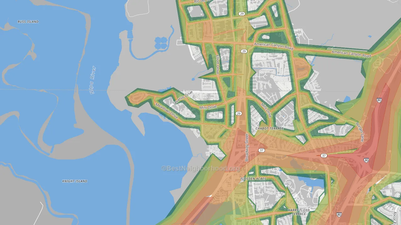 Flosden, Vallejo, CA Map of Noise Levels in Flosden