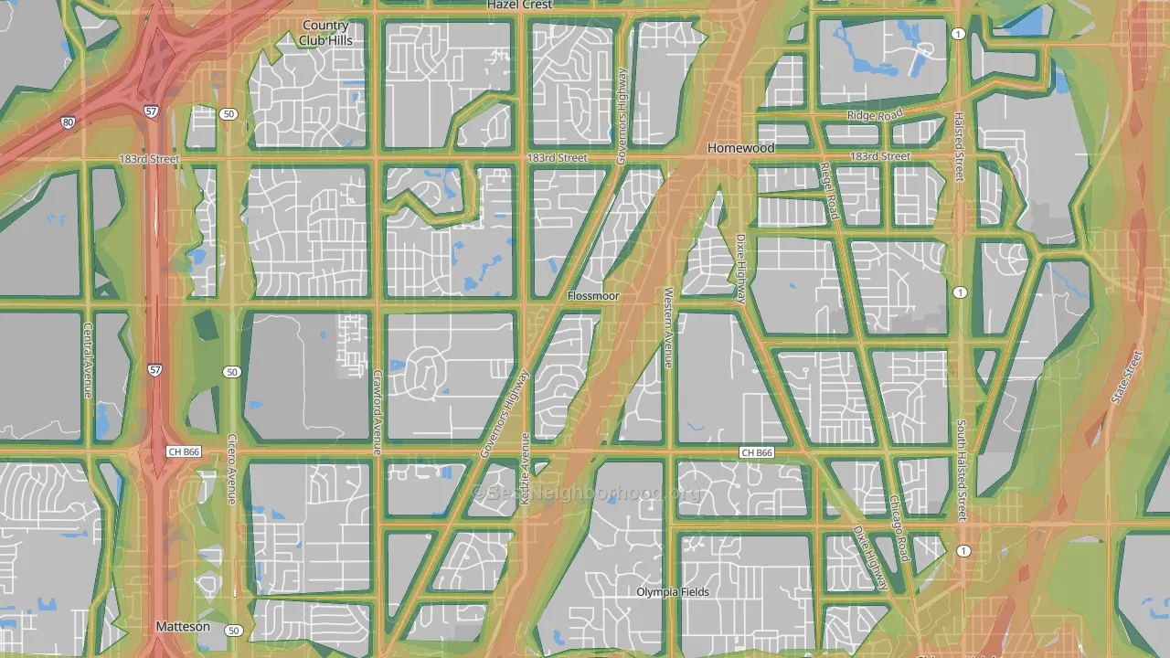 Flossmoor, IL Map of Noise Levels in Flossmoor