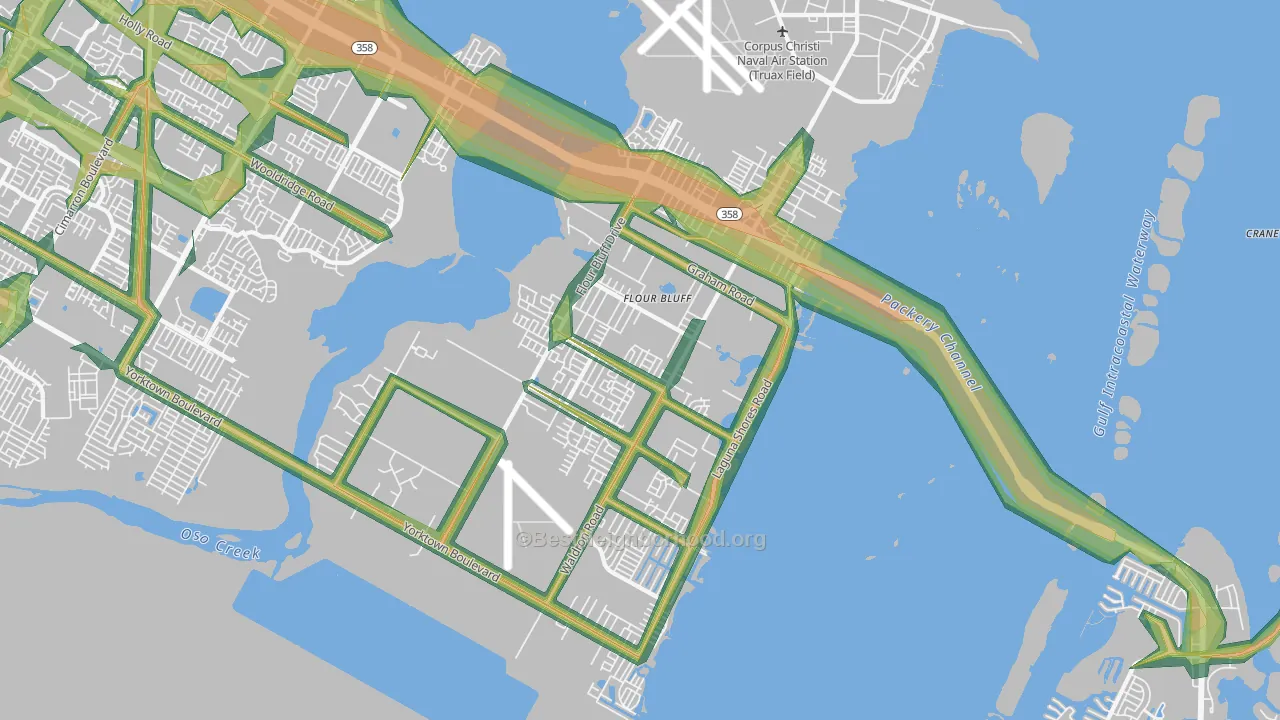 Flour Bluff, Corpus Christi, TX Map of Noise Levels in Flour Bluff
