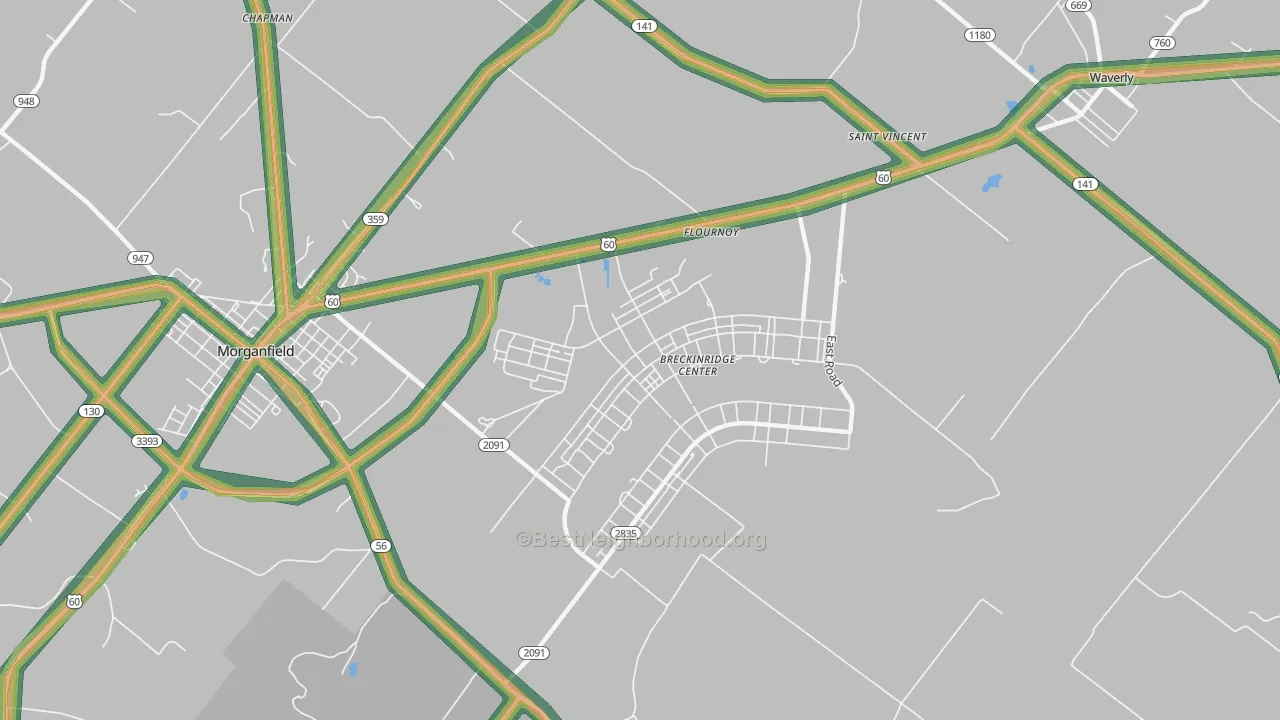 Flournoy, KY Map of Noise Levels in Flournoy