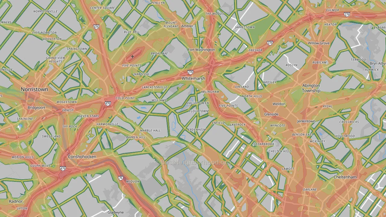 Flourtown, PA Map of Noise Levels in Flourtown