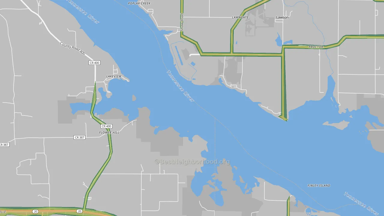 Flower Hill, AL Map of Noise Levels in Flower Hill
