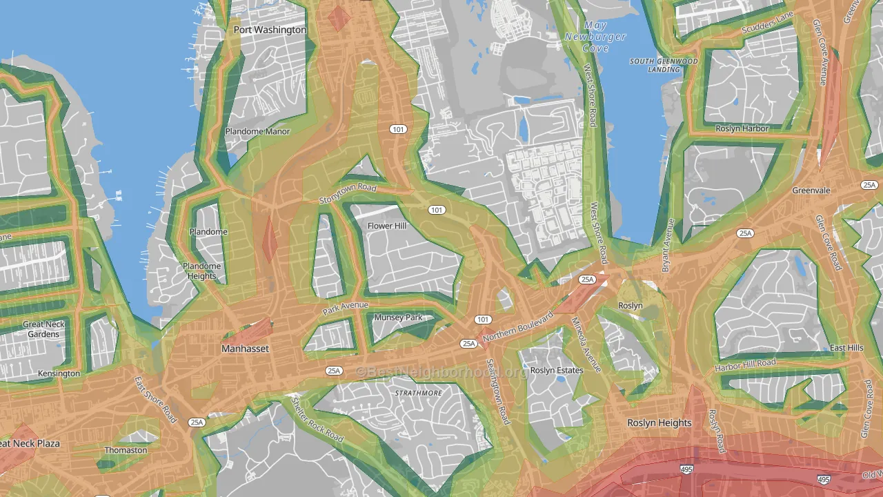 Flower Hill, NY Map of Noise Levels in Flower Hill