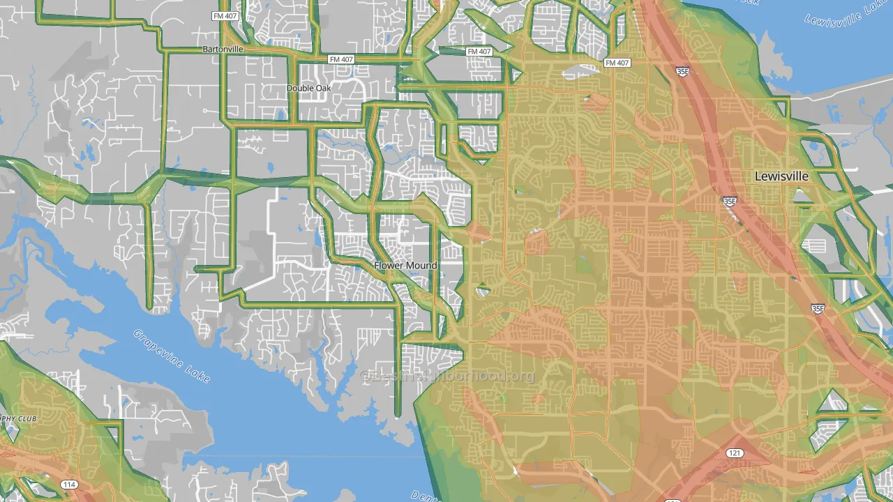 Flower Mound, TX Map of Noise Levels in Flower Mound