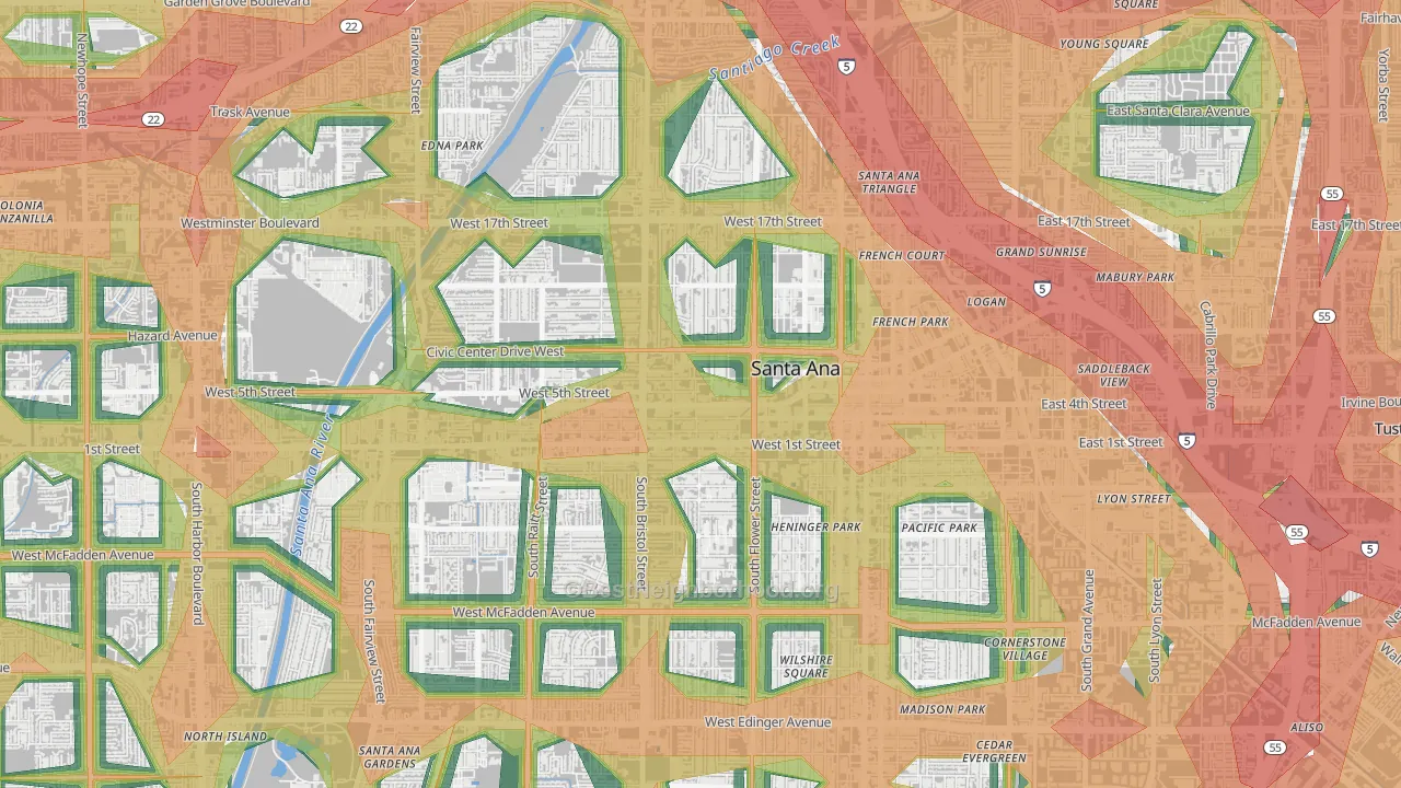 Flower Park, Santa Ana, CA Map of Noise Levels in Flower Park
