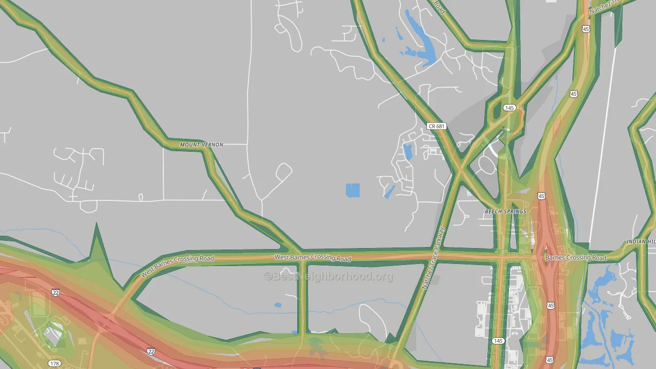 Flowerdale, MS Map of Noise Levels in Flowerdale
