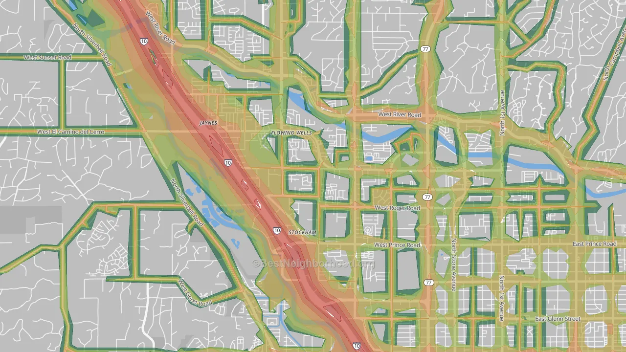 Flowing Wells, AZ Map of Noise Levels in Flowing Wells