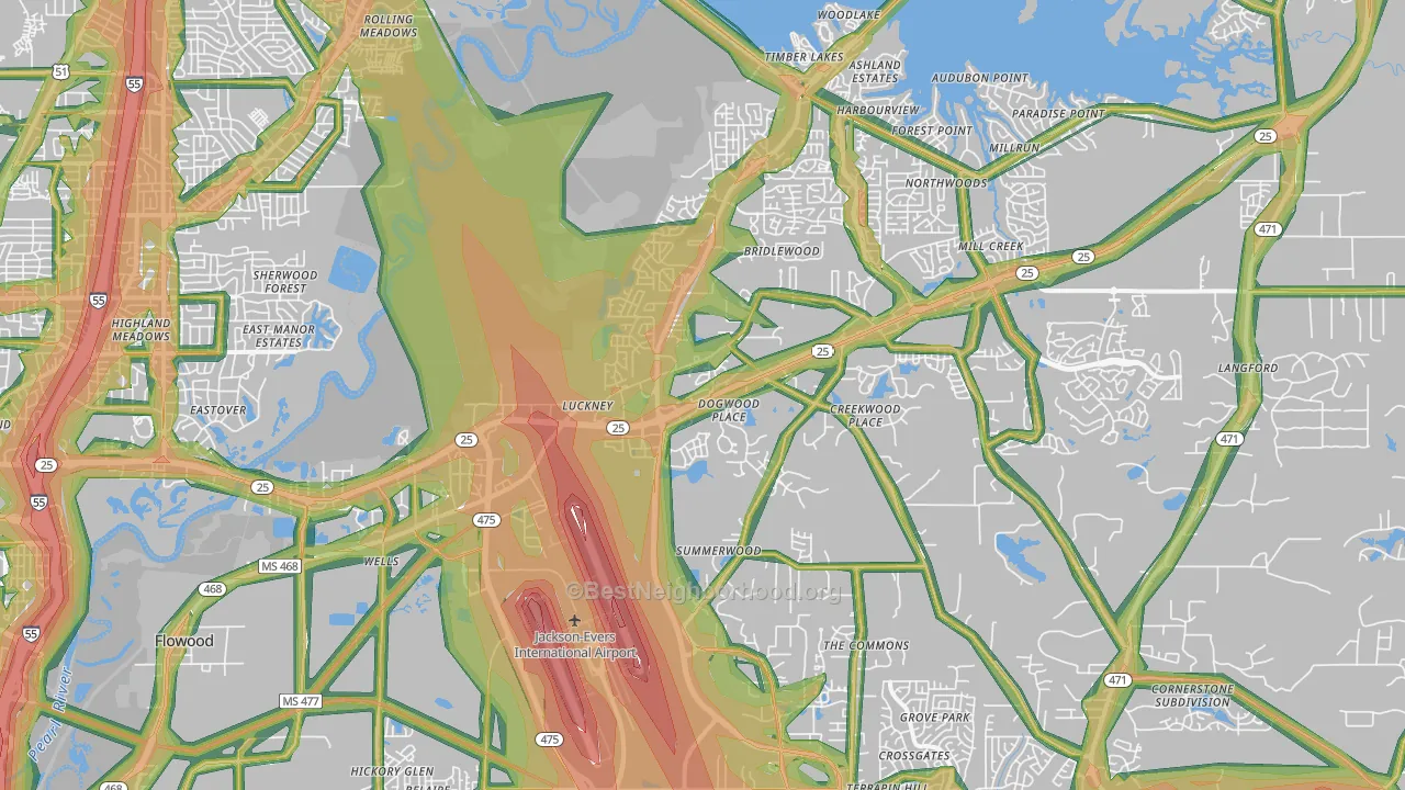 Flowood, MS Map of Noise Levels in Flowood
