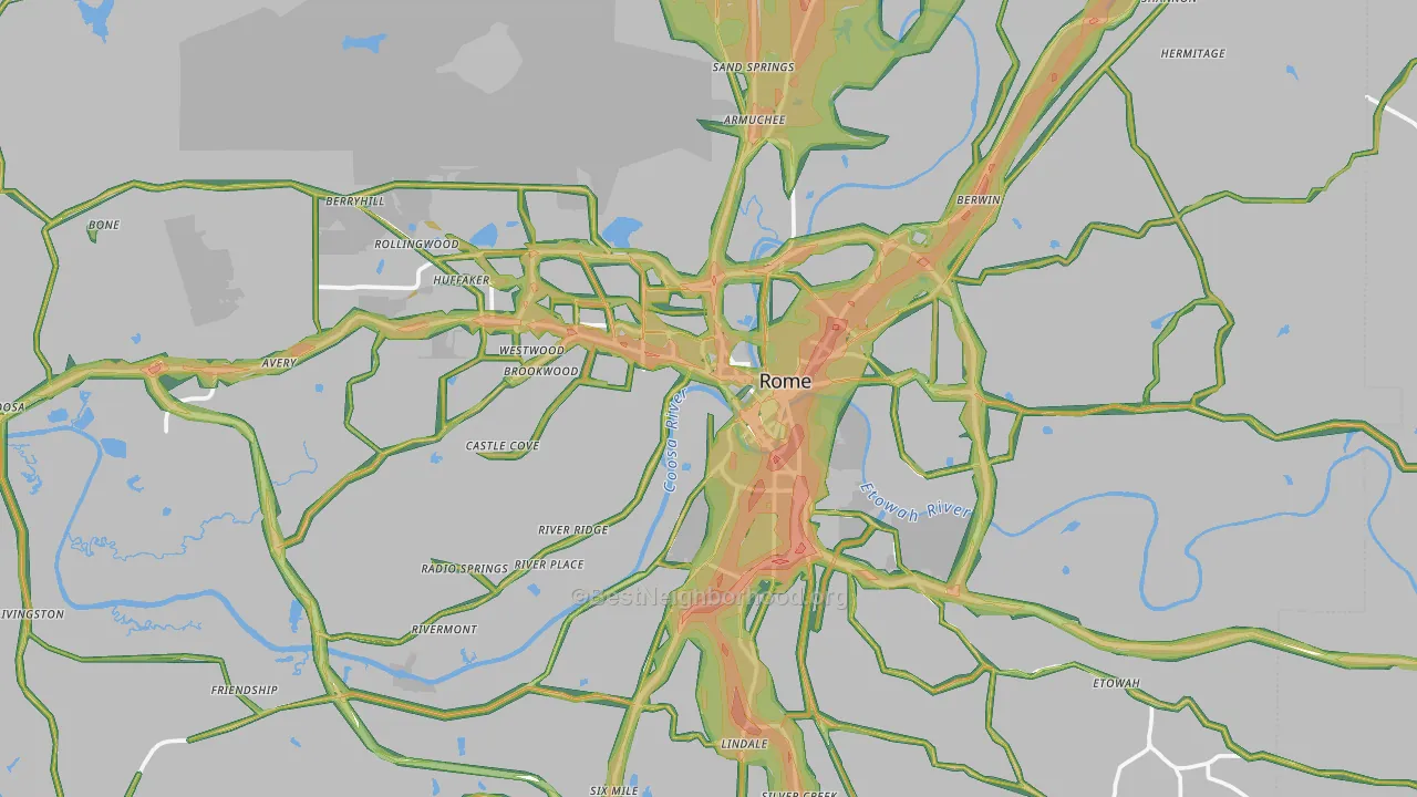 Floyd County, GA Map of Noise Levels in Floyd County