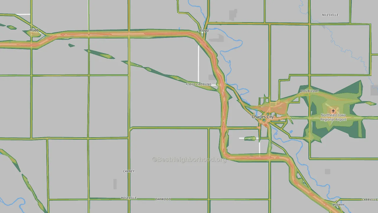 Floyd County, IA Map of Noise Levels in Floyd County
