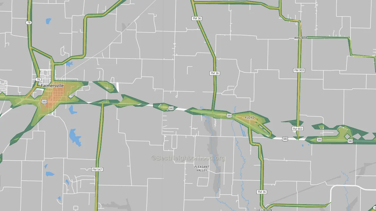 Floyd, TX Map of Noise Levels in Floyd