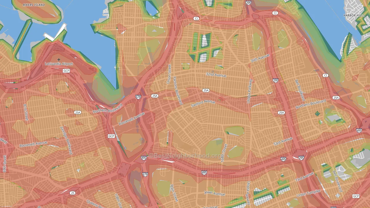 Flushing, Queens, NY Map of Noise Levels in Flushing