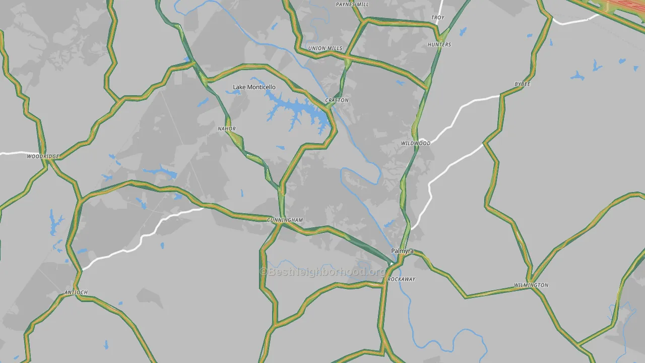 Fluvanna County, VA Map of Noise Levels in Fluvanna County