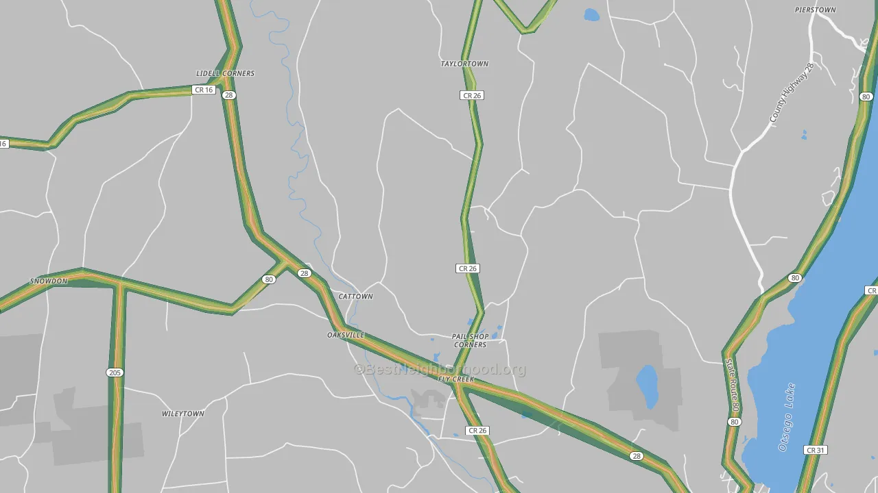 Fly Creek, NY Map of Noise Levels in Fly Creek