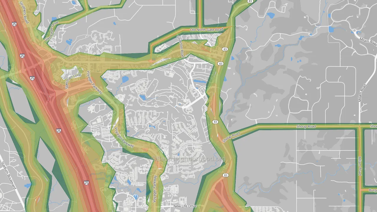 Flying Horse, Colorado Springs, CO Map of Noise Levels in Flying Horse